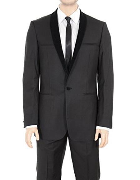 Men's One Button Tuxedo Velvet Suit Velour Shawl Lapel Regular Fit Solid Black Suits