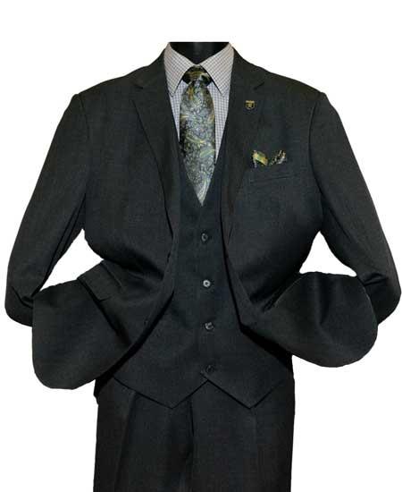 Men's Black  Two Button Vested Suit