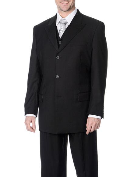 Brand: Caravelli Collezione Suit - Caravelli Suit - Caravelli italy Caravelli Men's Classic Fit Black  3-piece Vested Peak Lapel Suit 