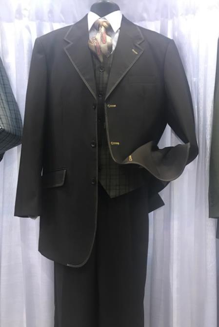 Milano Moda Men's Black High Fashion Vested Cheap Priced Business Milano Suits Clearance Sale