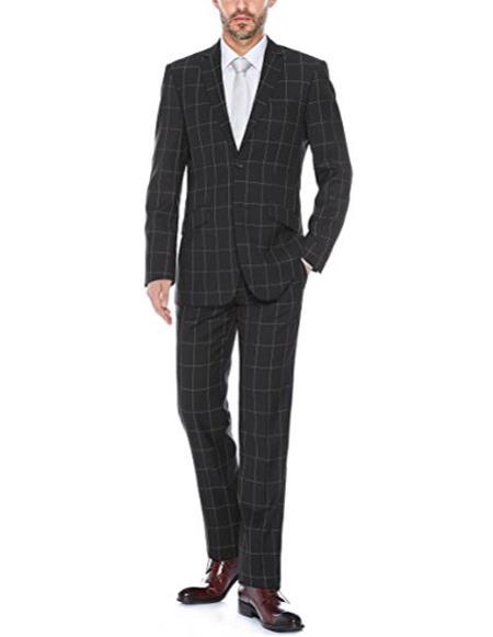 Men's black windowpane plaid slim fit two piece suit