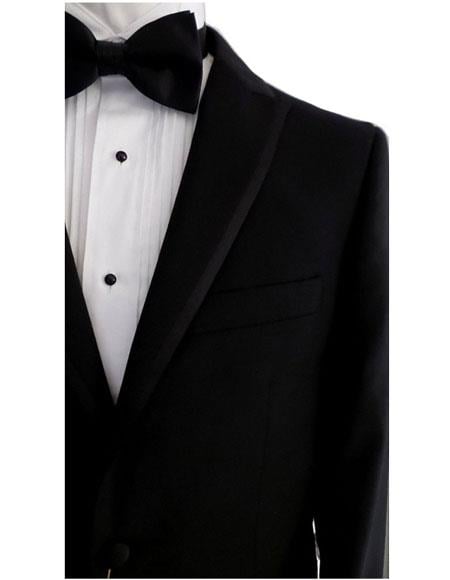 Men's  2 Button Black Peak Lapel Suit- High End Suits - High Quality Suits