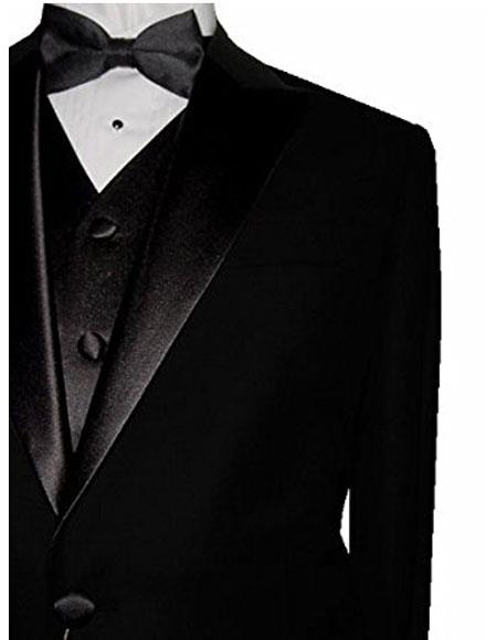 Men's Black 2 Button Peak Lapel Suit- High End Suits - High Quality Suits