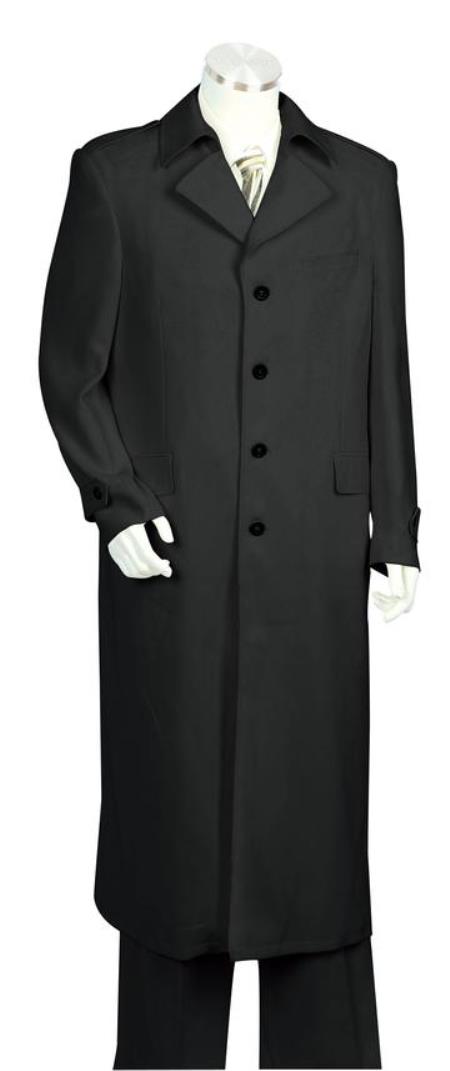 Men's Button Fastener  Trench Collar Zoot Suit Black