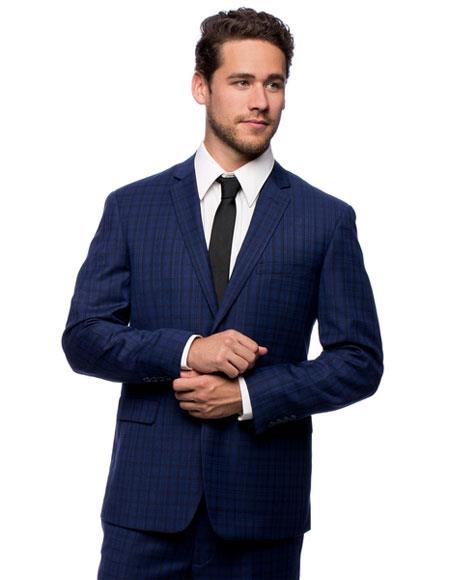 Brand: Caravelli Collezione Suit - Caravelli Suit - Caravelli italy Caravelli Men's Slim Fit Blue 2 Button  Plaid Suit  