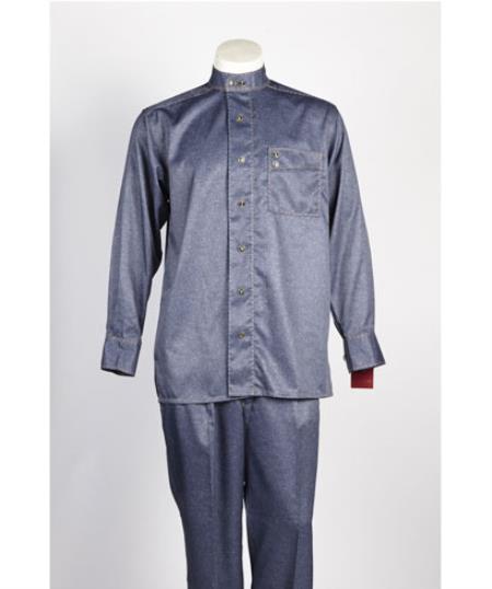 Men's 6 Button Blue Casual Two Piece Walking Outfit For Sale Pant Sets Suit