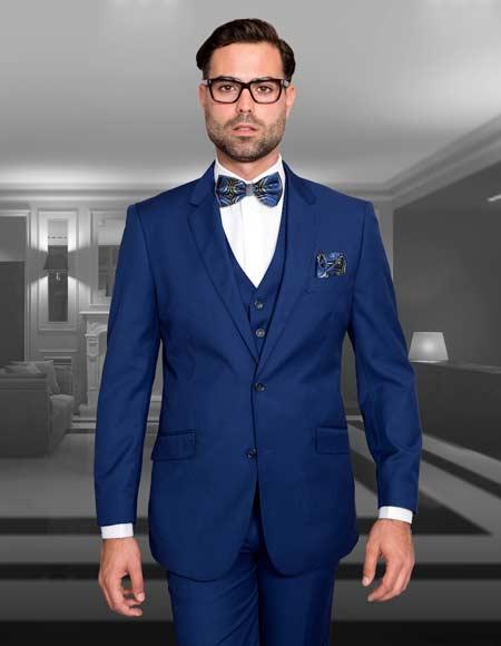 Men's Slim Fit Suit 3 Piece Sapphire Blue Statement Suits Clothing Confidence Wedding - Prom Event