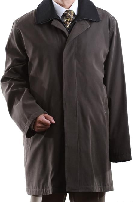 Cianni Men's Brown Collared 3/4 Length Waterproof Raincoat 