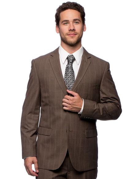 Brand: Caravelli Collezione Suit - Caravelli Suit - Caravelli italy Caravelli Men's 2 Button Modern Fit Suits Brown Plaid Vested Suit