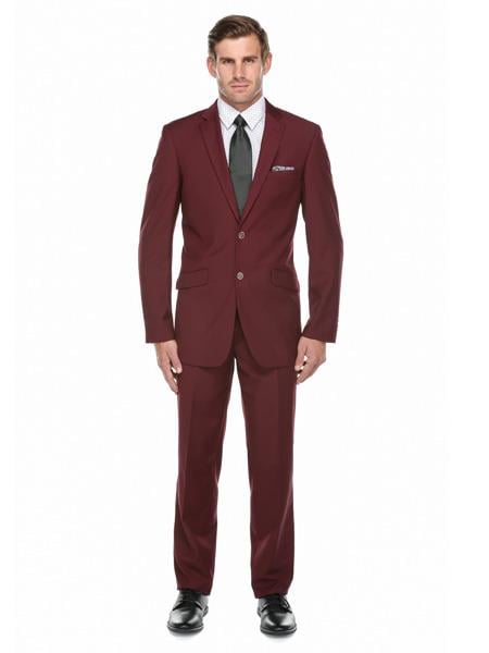 Verno Men's 2 piece Burgundy ~ Wine ~ Maroon Suit 2 Button Slim fit Cheap Priced Business Suits Clearance Sale