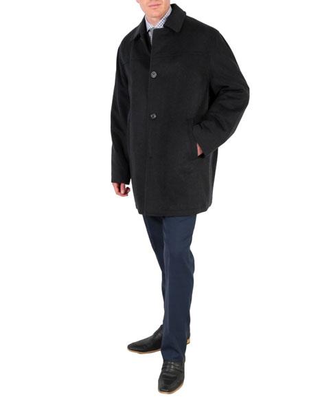 Men's Dress Coat Charcoal Wool Overcoat with slanted pockets