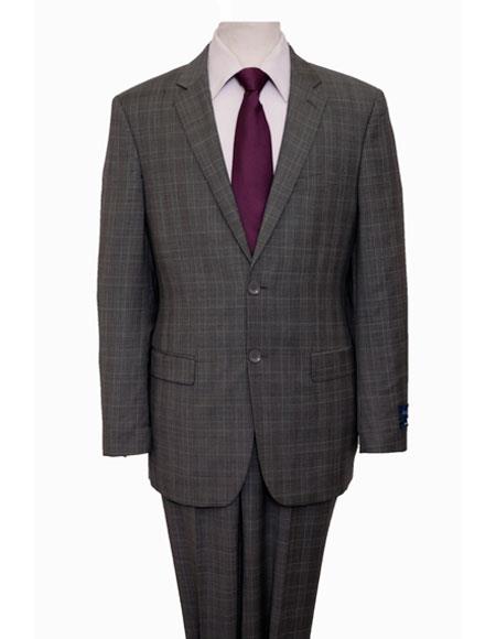 Mens Plaid Suit Designer Affordable Inexpensive Men's  Windowpane Pattern  Gray Suit Flat Front Pant