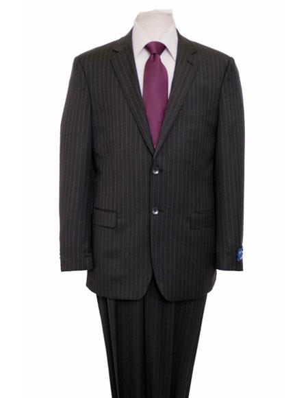 Designer Affordable Inexpensive Men's Dark Gray   Pinstripe Classic Suit Flat Front Pant