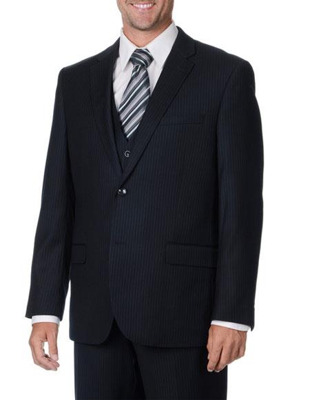 Brand: Caravelli Collezione Suit - Caravelli Suit - Caravelli italy Navy Blue Suit - Navy Suit Caravelli Mens   Pinstripe Vested Fully Lined Dark Blue Suit