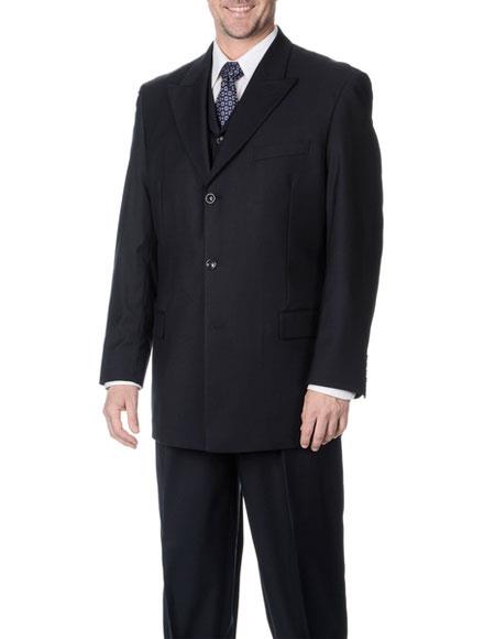 Brand: Caravelli Collezione Suit - Caravelli Suit - Caravelli italy Navy Blue Suit - Navy Suit Caravelli Mens Classic Fit  Dark Navy 3-piece Vested Peak Lapel Suit