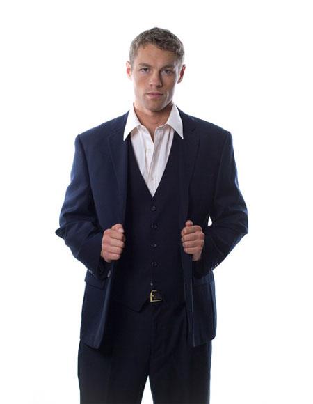 Brand: Caravelli Collezione Suit - Caravelli Suit - Caravelli italy Navy Blue Suit - Navy Suit Caravelli Mens 2 Button Dark Navy 3-piece Vested Dark Blue Suit