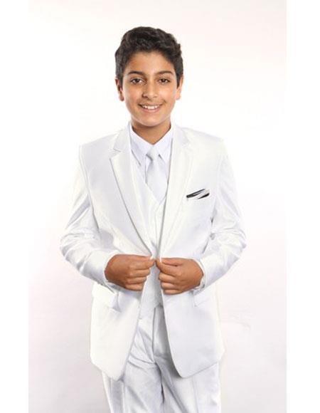 Boy's 5 Piece  Off White Kids Sizes Suit Perfect for toddler Suit wedding  attire outfits Vested w/ White Shirt, Tie & Hanky Stylish Sheen