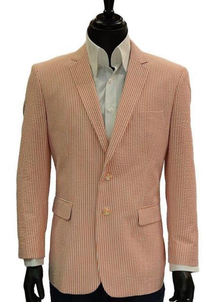  Alberto Nardoni Brand Orange Seersucker Sear sucker suit Blazer Sport coat Jacket 
