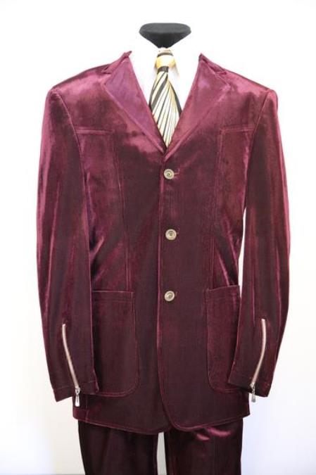 Men's   Burgundy ~ Maroon Suit  ~ Wine Zoot Suit Patch Pocket Burgundy Suit