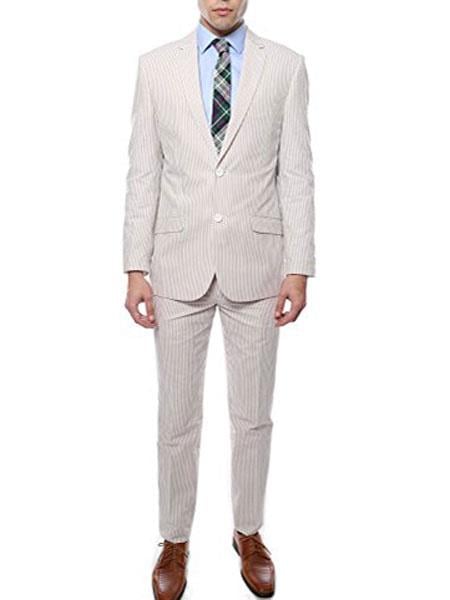 Men's Tan Seersucker Sear sucker suit Cotton  2 Piece Slim Fit Suit