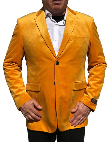  Men's Gold ~ Mustard ~ Yellow 2 Buttons Velvet Jacket 
