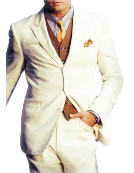Men's  3 Button Peak Lapel Side Vents White Suit