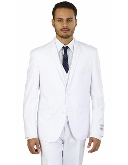 Notch Lapel One Chest-Pocket 3-Piece White Prom Suit