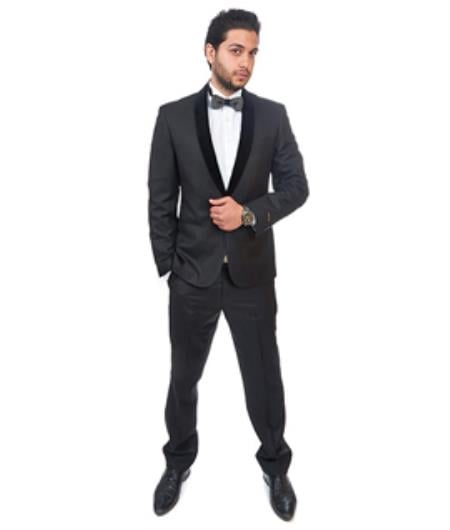 Men's Black Tuxedo With Velvet Collar - Black Suit With Velvet Collar