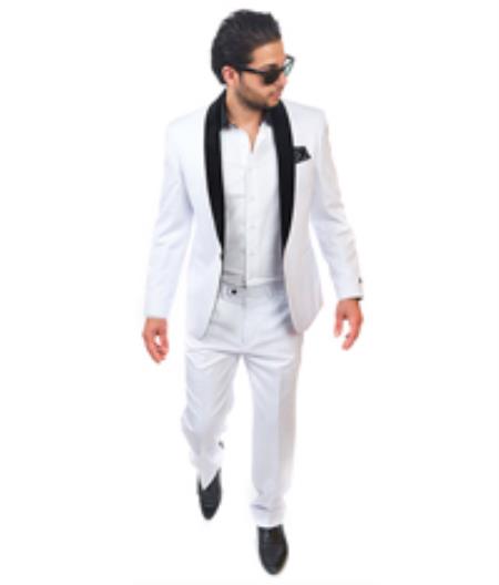 Men's White Single Center Vent Slim Fit Suit 