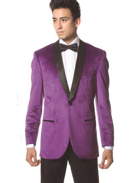Men's 1 Button Purple Shawl Collar Single Breasted Tuxedo Style Blazer
