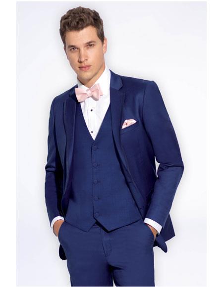 Men's Slate Blue Slim Fit Vest Suit 