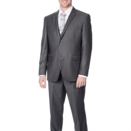 Slim Fit Suit Men's Double  Grey Flat-frontes Trousers Suit