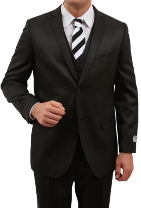 Men's Slim Fit 3 Piece Solid Italian Design Suit Style Shiny Flashy Satin Silky Metalic Men's Sharkskin Suit
