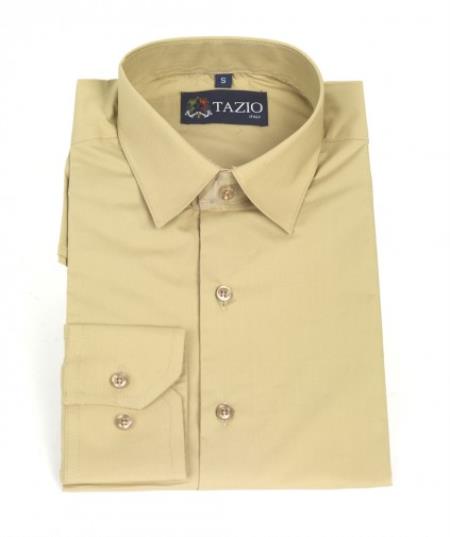 Affordable Clearance Cheap Mens Dress Shirt Sale Online Trendy - Slim Fit -Tan Men's Dress Shirt