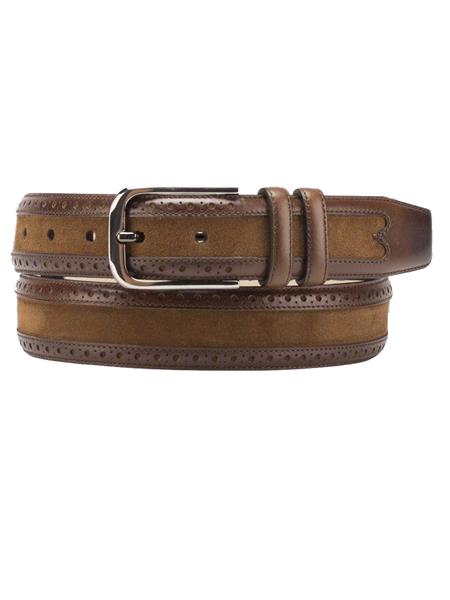 Mezlan Belts Brand Men's Genuine Suede / Calfskin Cognac Skin Belt