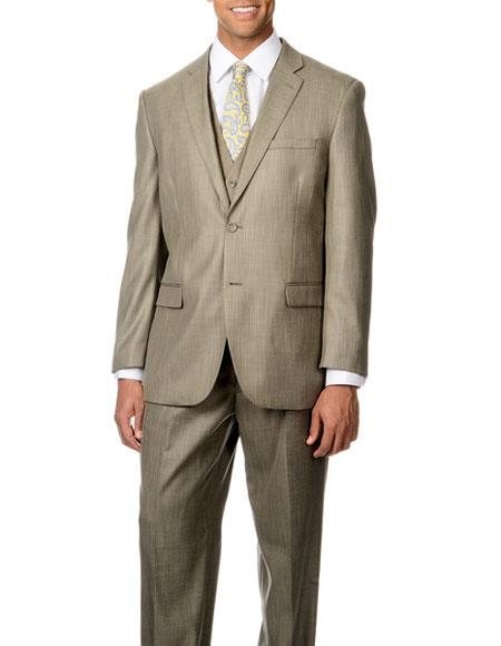 Brand: Caravelli Collezione Suit - Caravelli Suit - Caravelli italy Caravelli Men's Tan Shark Pattern 3 Piece Vested Suit 