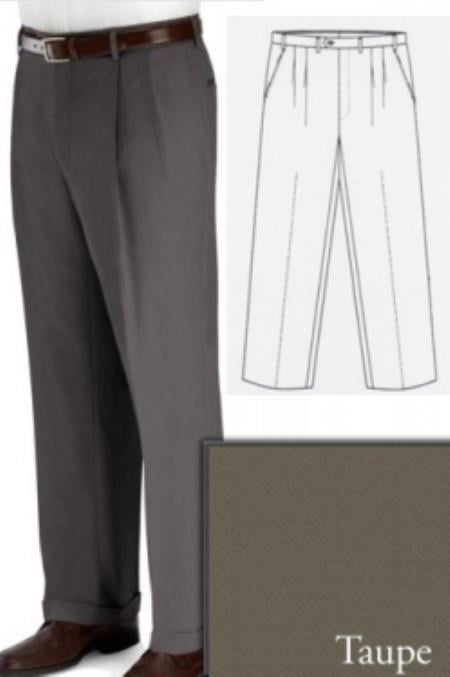Taupe Pic-Stitched Edges Big and Tall Dress Pants Slacks For Men 