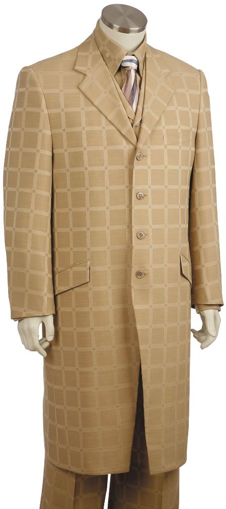 Men's 3 Piece Fashion Zoot Suit in Plaid Windowpane Taupe 