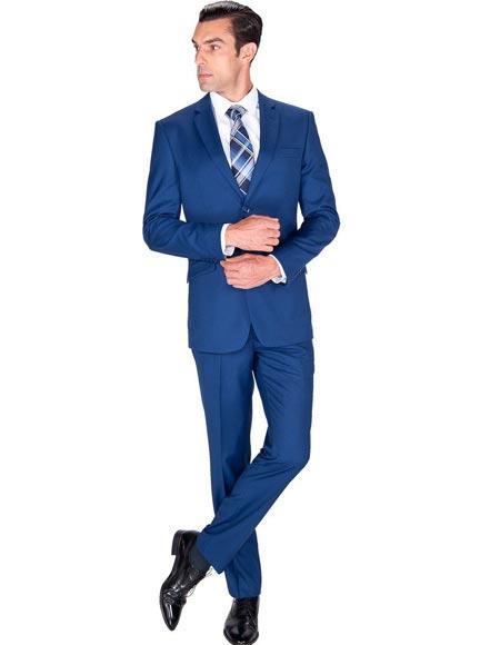 Men's Big and Tall Sizes Teal Cobalt Blue Indigo ~ Bright Blue Suit 