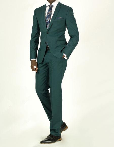 Men's Teal Green Front Flap Pockets Suit 