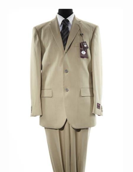 Men's Beige Three Button  Solid Beige Suit