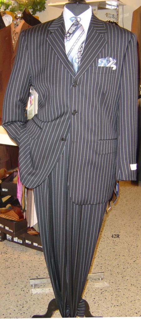 Super 120's Sharp Black Pinstripe Super 120's Available in 2 or 3 Buttons Style Regular Classic Cut