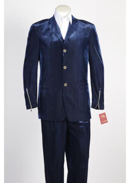 Men's 3 Button  Blue Velvet Suit