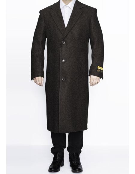 Men's Dress Coat Full Length Wool Dress Top Coat / Overcoat in Brown Winter Men's Topcoat Sale