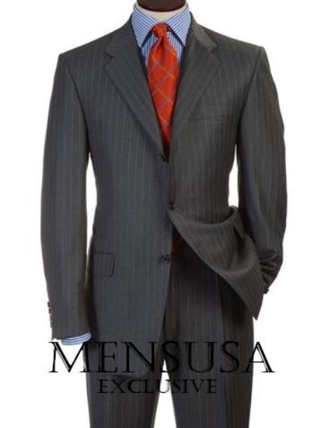 Charcoal/PS Men's Charcoal Gray Pinsripe Three - 3 Buttons Style Double Vent Men's Suits Dress premier quality italian fabric - Color: Dark Grey Suit 