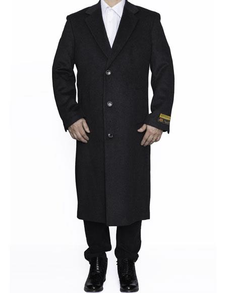 Men's Dress Coat Full Length Wool Dress Top Coat / Overcoat in Charcoal Authentic Reg:$700 Designer now on Sale 