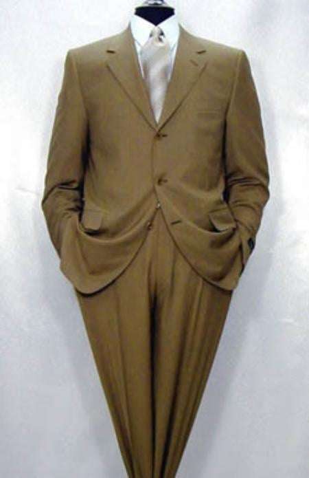 Men's Luxurious High End Side Vented Super 150's Camel ~ Khaki premier quality italian fabric Suit 2 buttons  Flat Front Pants