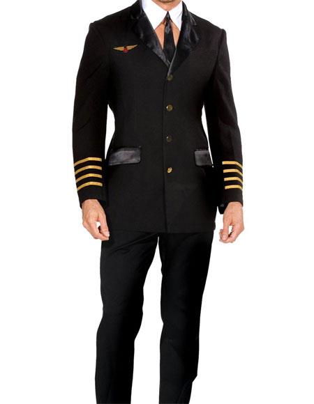 Men's 3 Button  Peak Lapel Dark Navy Gold Cuffs Suit 