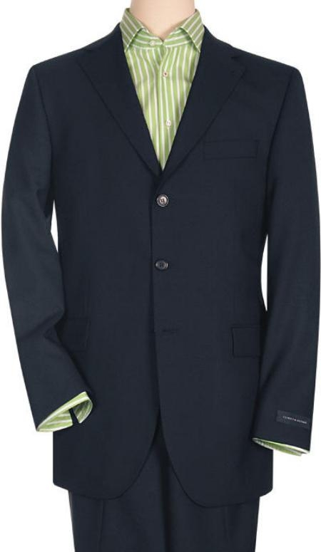 Mens Dark Navy Super 150'S Virgin Premier Quality Italian Fabric Design Available In 2 Or 3 Buttons Style Regular Classic Cut - 100% Percent Wool Fabric Suit - Worsted Wool Business Suit