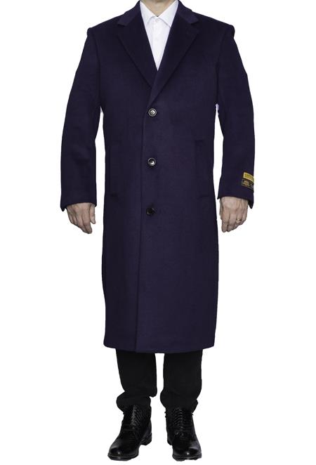 Mens Overcoat Mens Topcoat Mens Purple 3 Button Wool Dress Top Coat - Three Quarter 34 inch length